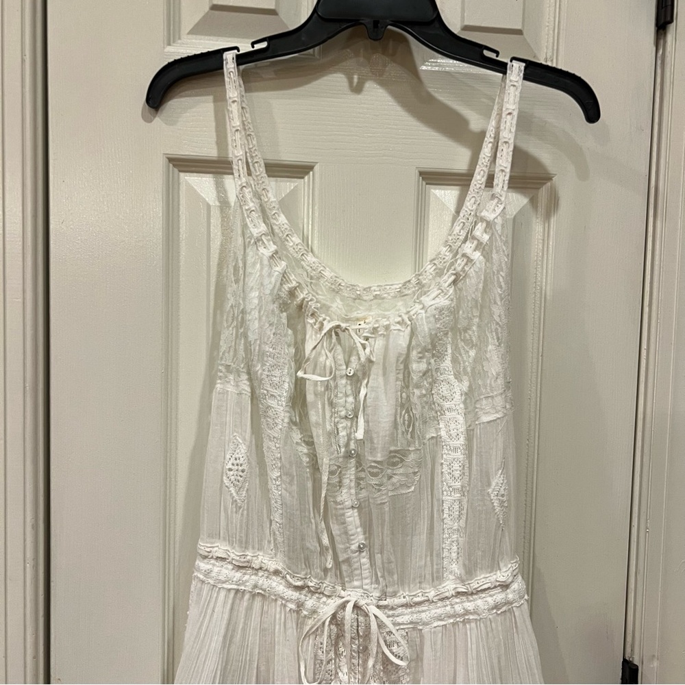 Free People Dolly Bodysuit Dress White Lace Maxi Ruffle Dress Boho Ethereal S - Picture 7 of 15